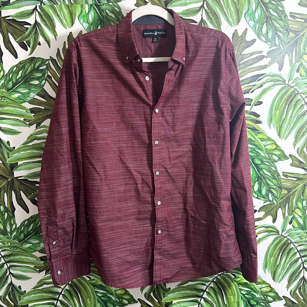 Men's Red Polo Button Up Dress Shirt